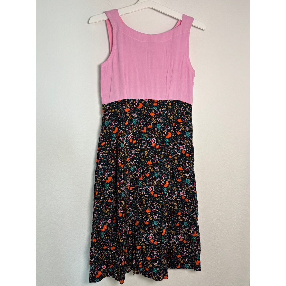Radoss Pink Floral Sleeveless Midi Dress‎ Ditsy Print High Waist Small